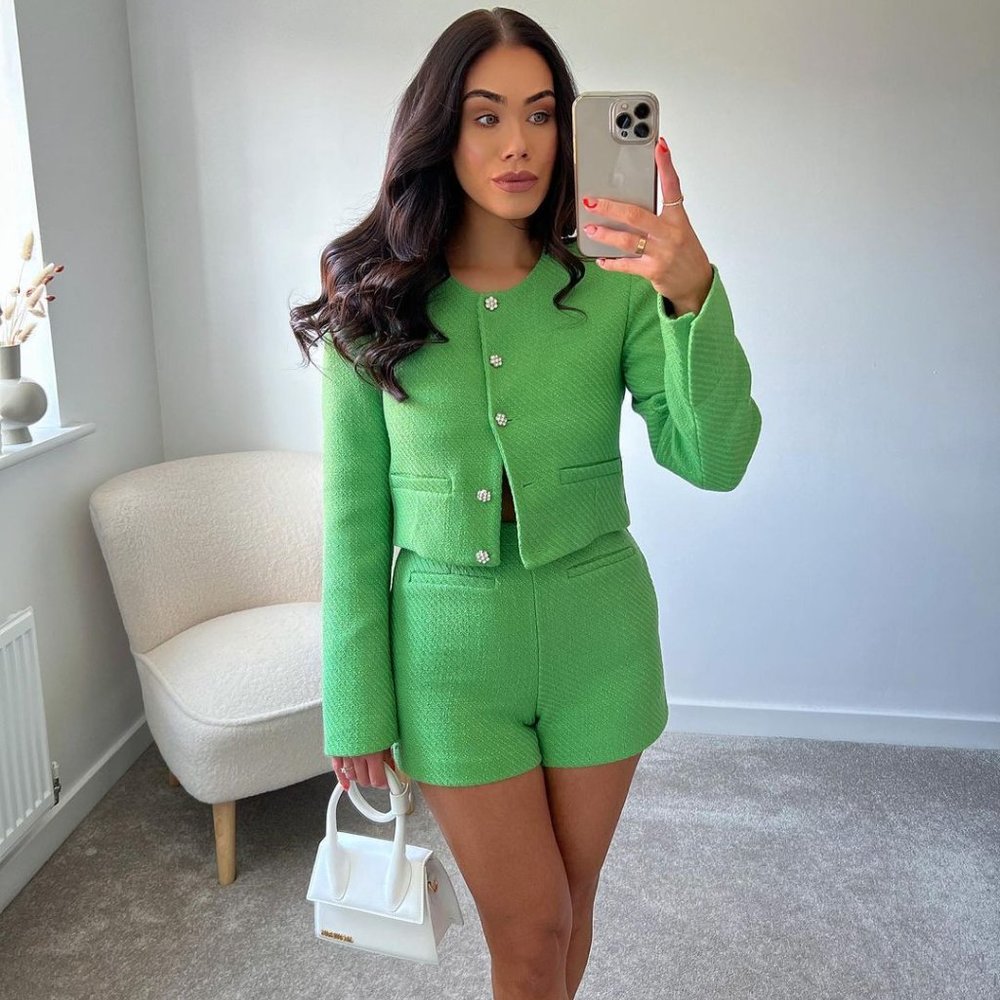 Zara Green Tweed Shorts NWT - Picture 8 of 17